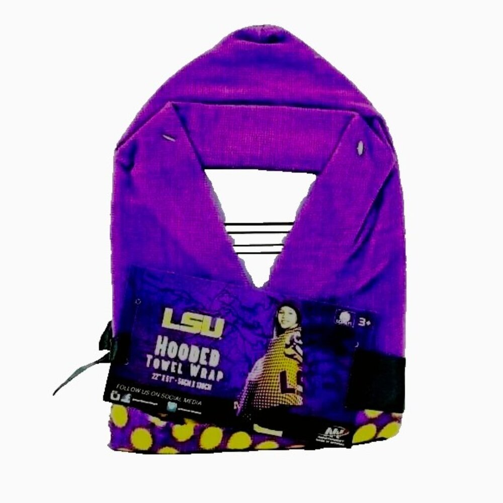 COLLEGIATE LSU TIGERS HOODED BATH TOWEL 100% COTTON TERRY WRAP 22" BY 51" NEW